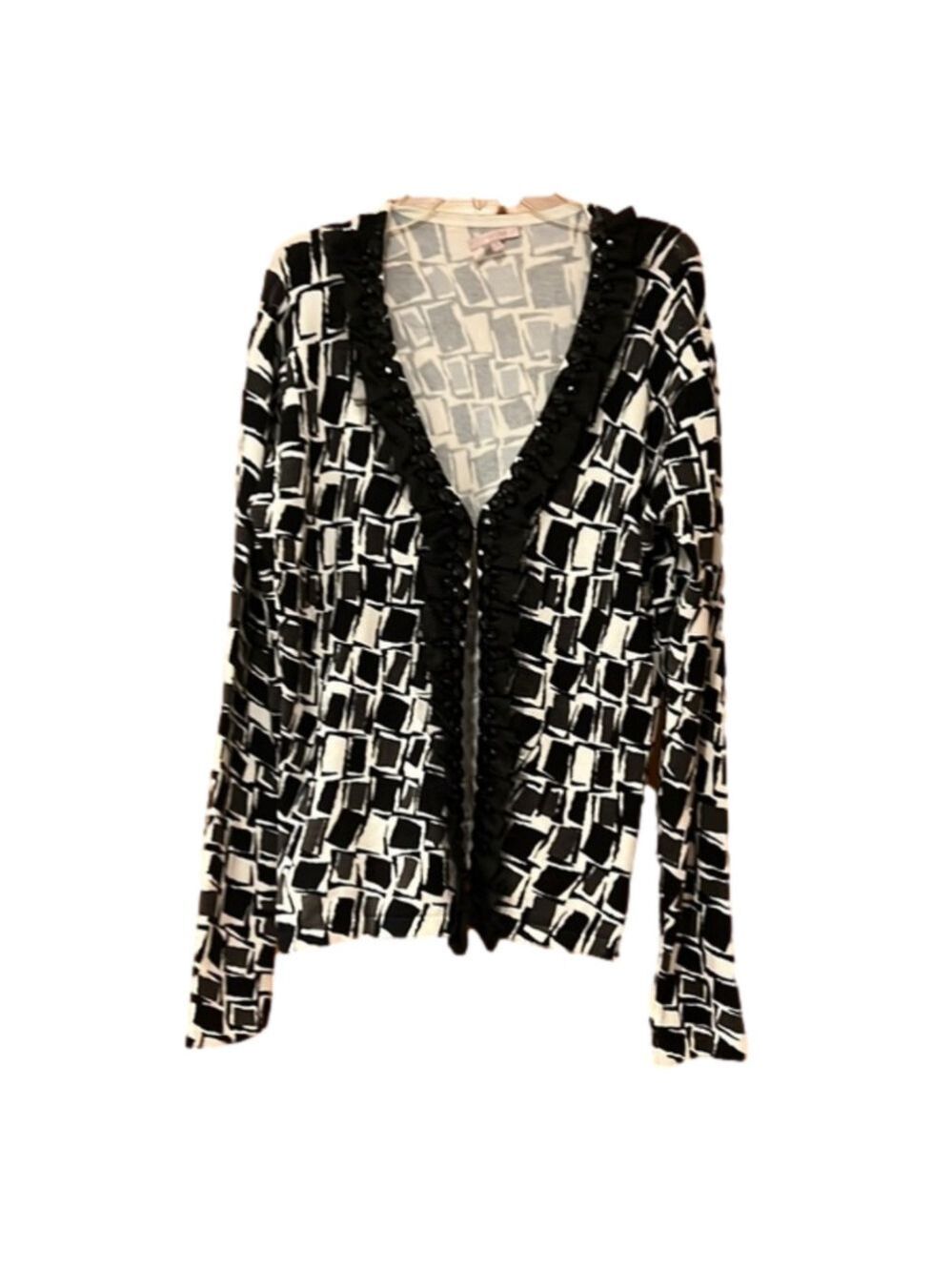 Christina Geometric Knit Jeweled Cardigan Large Extra Large